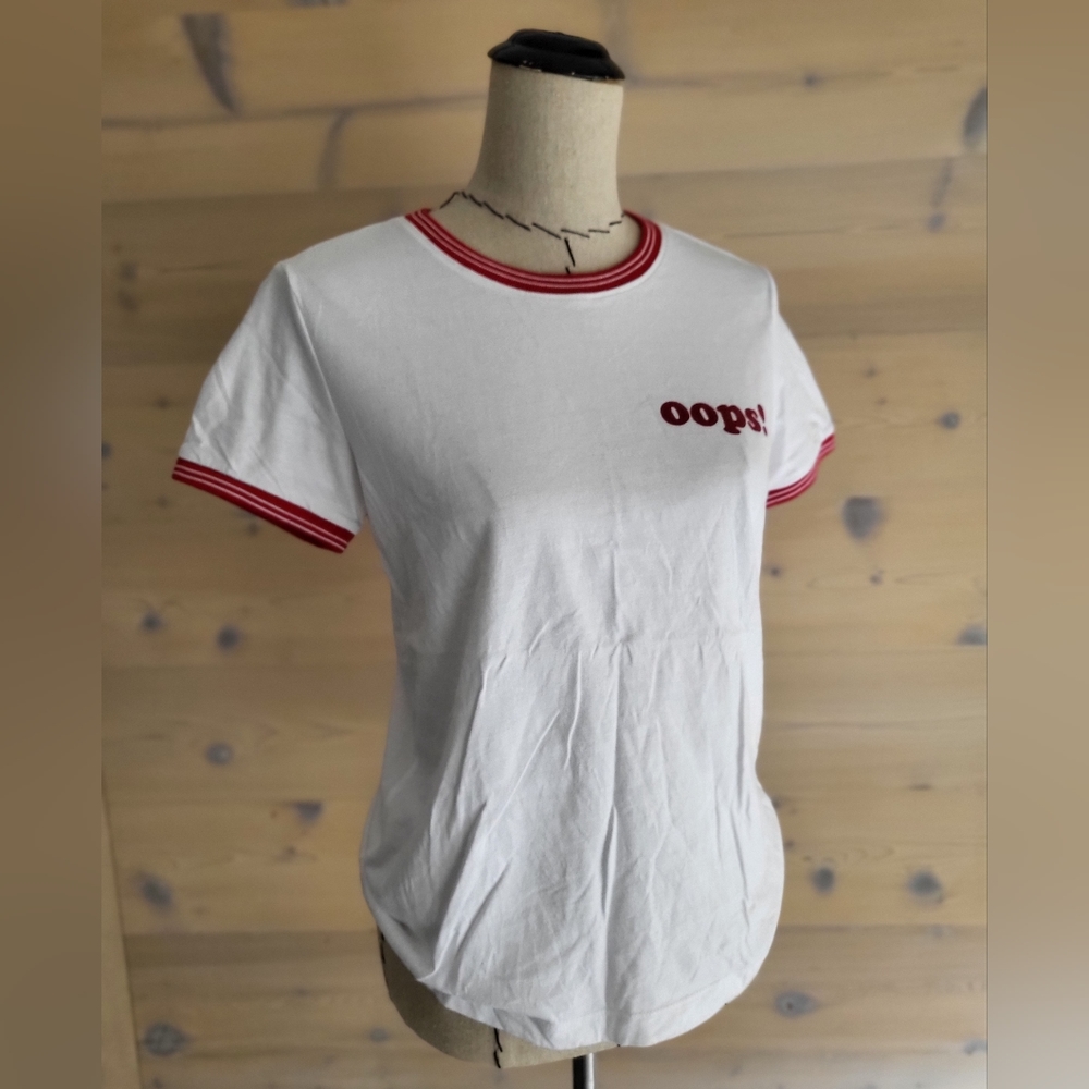 Forever 21 "Oops" Ringer Tee T Shirt NWOT jr size L - Picture 2 of 6